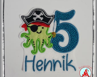 Patch Pirate Octopus with Name & Number Application Pirate Octopus Cadres Patch Birthday Number