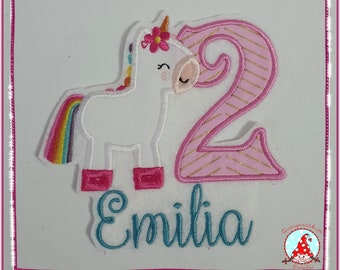 Unicorn patch with number application iron-on name patch