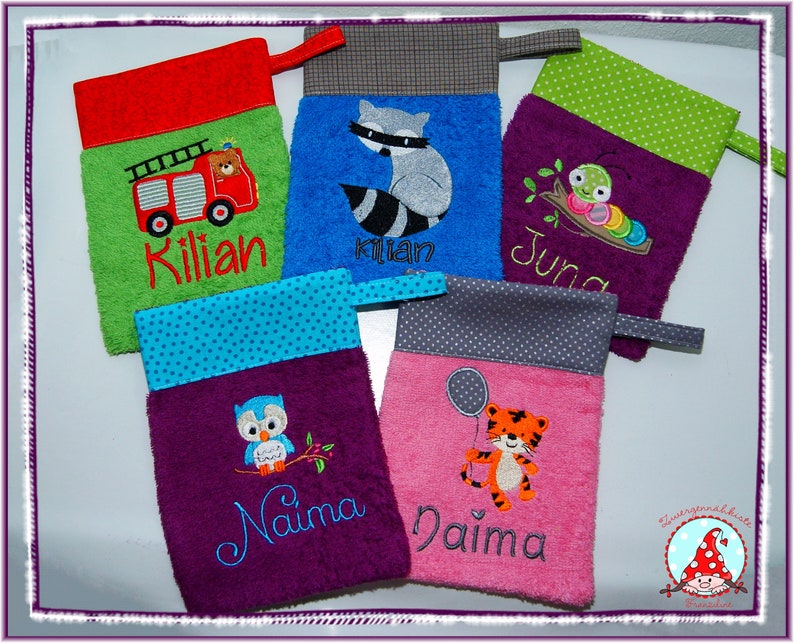 Washcloth with name & desired motif washing glove image 1