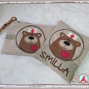 Plaster bag or cool pack, bear-shaped travel pharmacy, mini toiletry bag, first aid kit, cooling container, bump reliever, ice pack