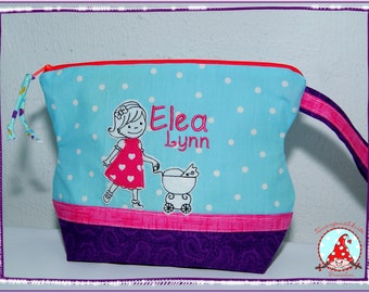 Toiletry bag with name and desired motif, unique toiletry bag, children's bag, wash bag, princess cosmetic bag, travel diaper bag