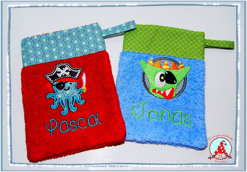 Washcloth with name & desired motif washing glove baby / child image 5