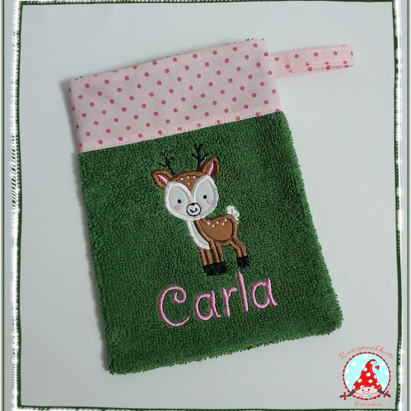 Washcloth with name & desired motif wash mitt