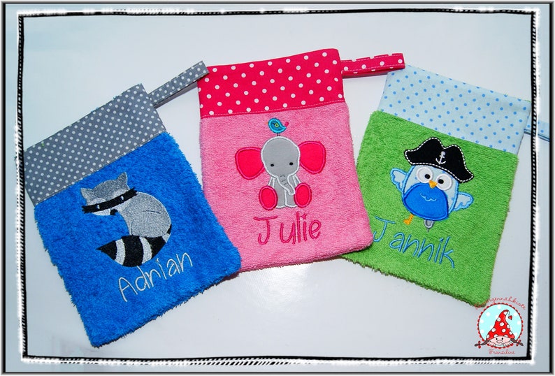 Washcloth with name & desired motif washing glove baby / child image 7