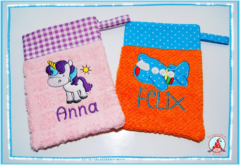 Washcloth with name & desired motif washing glove image 8