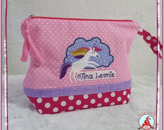 Toiletry bag with name and desired motif, unique toiletry bag, children's bag, wash bag, unicorn cosmetic bag, travel diaper bag