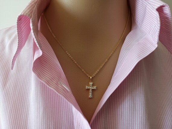 Blessed Gold Cross Necklace Catholic 
