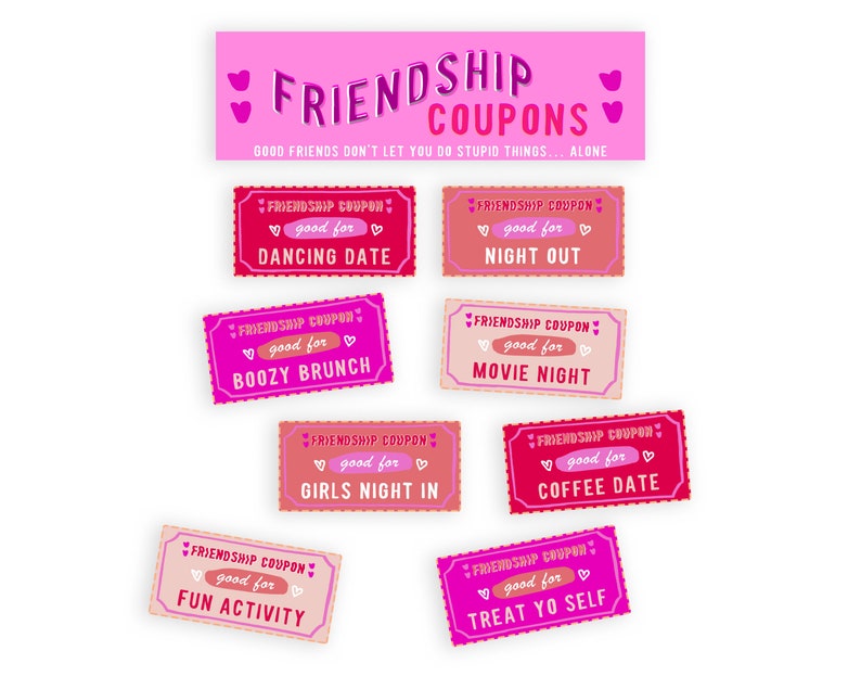 Friendship BFF printable Coupons. DIY Galentine Download gift Etsy