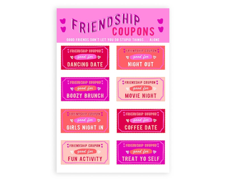Friendship BFF printable Coupons. DIY Galentine Download gift | Etsy