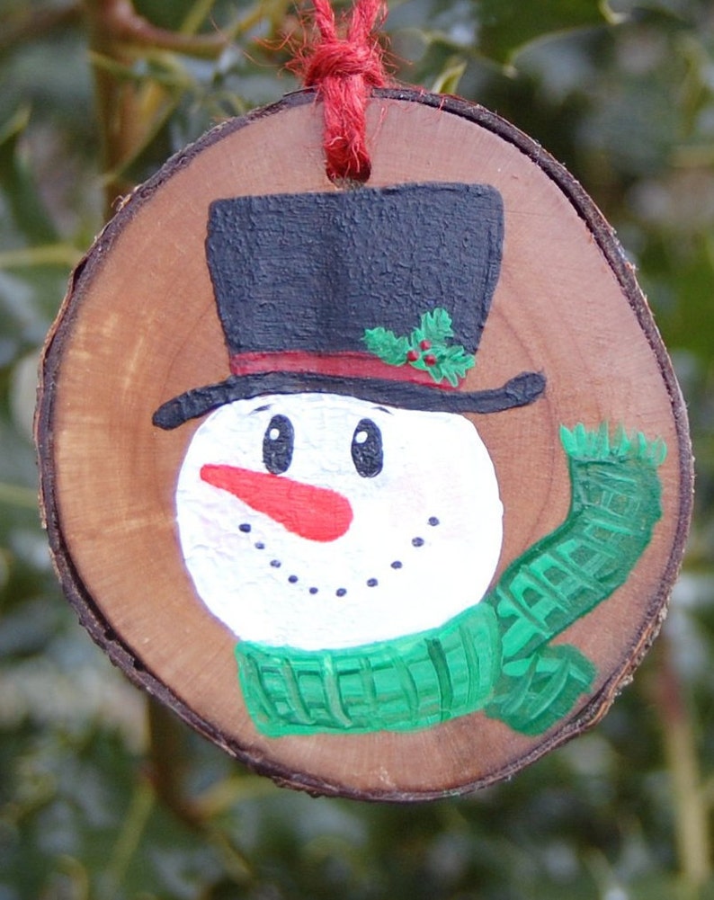Hand-painted Snowman Wood Slice Ornaments Woodland Christmas | Etsy