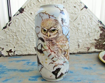 hand painted owl vase