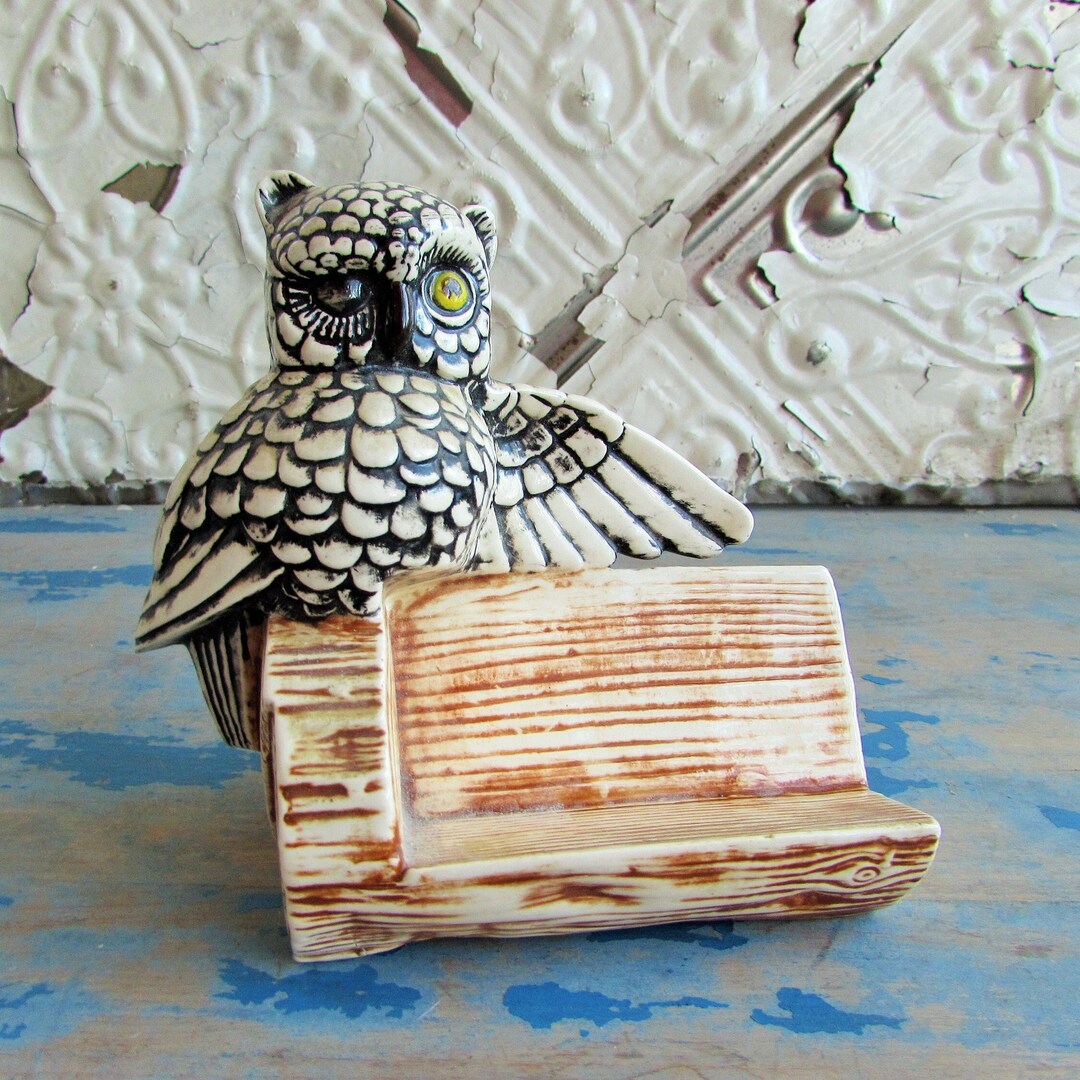 Ceramic Owl Business Card Holder Etsy