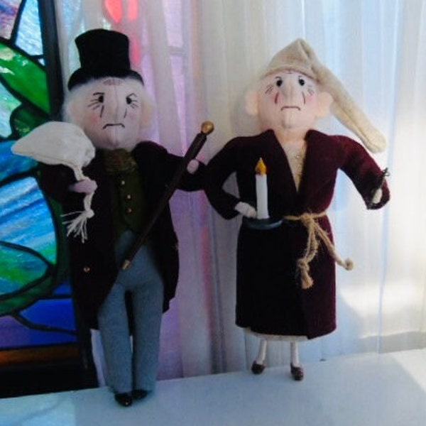 pair of handmade Scrooge art dolls