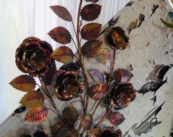 pair of vintage nature copper wall sculptures