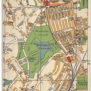 1930s VINTAGE KARTE VON LONDON, South West London, Wimbledon, Southfields (Geographia) mit Passepartout für die Rahmung