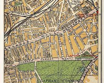 1930s VINTAGE LONDON MAP, South London, Battersea, Clapham, Wandsworth (Geographia) Matted/ Mounted for Framing
