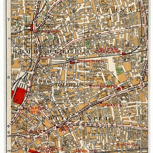 MAPA VINTAGE DE LONDRES DE LA DÉCADA DE 1930, Este de Londres, Whitechapel, Bethnal Green, Shoreditch, St Katherines, (Geographia) Enmarcado con paspartú