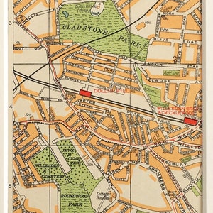1930s VINTAGE LONDON MAP, North West London, Willesden, Cricklewood (Geographia) Matted/ Mounted for Framing