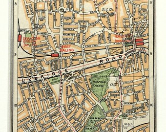 Jaren '30 VINTAGE LONDEN KAART, West-Londen, Ealing, (Geographia) Gematteerd/gemonteerd voor inlijsten