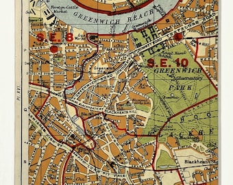 1920s VINTAGE LONDON MAP, South East London, Greenwich, Lewisham, Philips, Matted/ Mounted for Framing