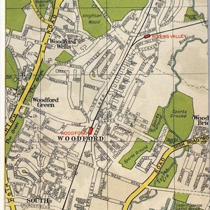 1940s VINTAGE KARTE VON LONDON, Nordost-London, Woodford, Edding Forest, mit Passepartout - Für die Rahmung montiert