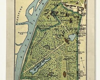 1920s VINTAGE LONDON MAP, West London, Kew Gardens, Philips, Matted/ Mounted for Framing