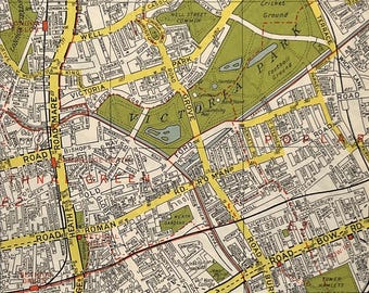 c. 1960 VINTAGE LONDON MAP, East London, Stepney, Bethnal Green, Hackney, Bow, Matted/ Mounted for Framing
