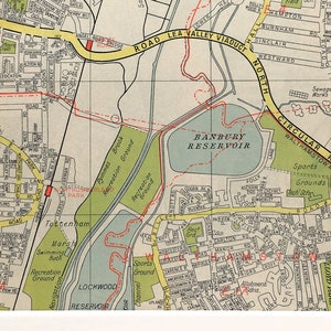 c. 1960 VINTAGE LONDON MAP, North London, Chingford Mount, Edmonton, Walthamstow, Matted/ Mounted for Framing