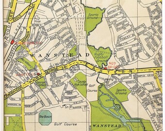 1940s VINTAGE LONDON MAP, North East London, South Woodford, Wanstead, Aldersbrook, Matted/ Mounted for Framing