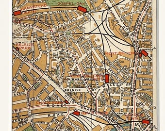 1930s VINTAGE LONDON MAP, North West London, Hampstead Heath, Kentish Town, Camden (Geographia) Matted/ Mounted for Framing