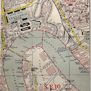 1959 VINTAGE LONDON MAP, East London, Greenwich, Canning Town, East India Docks, Matted/ Mounted for Framing