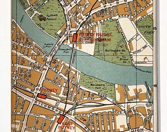 1930s VINTAGE LONDON MAP, South London, Fulham, Putney (Geographia) Matted/ Mounted for Framing