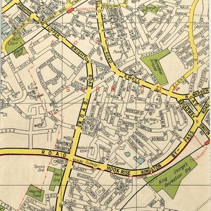 Surbiton, Tolworth, Ditton Hill c. 1960 MAPA VINTAGE DE LONDRES, Sudoeste de Londres, emoldurado/montado para emolduramento