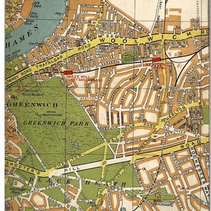 1930s VINTAGE LONDON MAP, South East London, Greenwich, Blackheath, Matted/ Mounted for Framing
