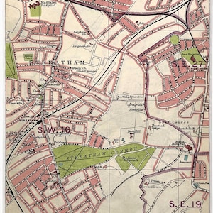 Mapa antigo de LONDRES de 1925, West Norwood, Streatham, emoldurado/montado para emolduramento (71)
