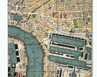 1930s VINTAGE LONDON MAP, East London, Isle of Dogs, Docks, Poplar, Limehouse, Bacon, Matted/ Mounted for Framing