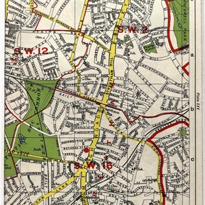 MAPA LONDYNU Z LAT 30. XX W., Południowy Londyn, Streatham, Tooting, Brixton, oprawiona w passe-partout i przeznaczona do oprawy