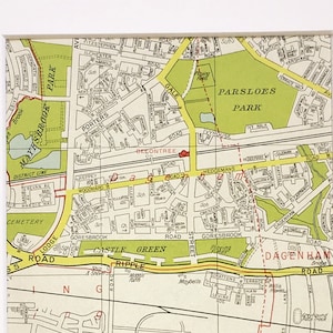 c. 1960 VINTAGE LONDON MAP, East London, Dagenham, Becontree, Matted/ Mounted for Framing