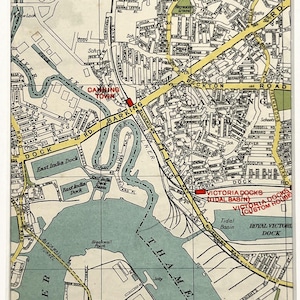 英国 ロンドン 銅板 エッチング London 古地図 紋章 額装 ビンテージ 1940年代のヴィンテージロンドン地図、イーストロンドン、キャニング
