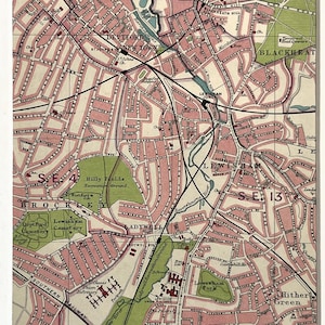 Antyczna mapa LONDYNU z 1930 r., Deptford, Blackheath, Lewisham, Brockley, Hither Green, oprawiona w passe-partout do oprawienia (62)
