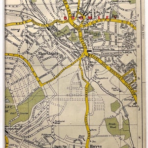 MAPA VINTAGE DE LONDRES DA DÉCADA DE 1930, Sudeste de Londres, Bromley, Hayes, Shortlands, Emoldurado/Montado para Enquadramento