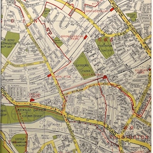 c. 1960 VINTAGE LONDON MAP, North West London, Willesden Green, Kilburn, Brondesbury Park, Kensal, Matted/ Mounted for Framing