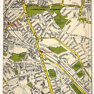 1940er Jahre VINTAGE KARTE VON LONDON, Süd-London, Streatham, Norbury, mit Passepartout für die Rahmung