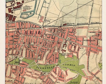 1925 Antique LONDON Map, Woolwich, Arsenal, Plumstead, Matted/ Mounted for Framing (51)