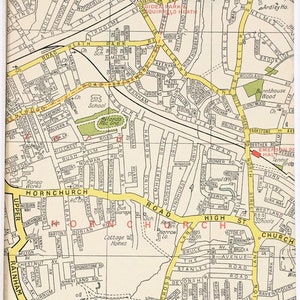 H. 1960 VINTAGE LONDON KARTE, East London, Dagenham, Horn Church, mit Passepartout / Für die Rahmung montiert