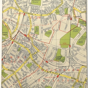 Beckenham, Penge, Sydenham c. 1960 VINTAGE LONDON MAP, South East London, Matted/ Mounted for Framing