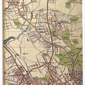1917 antieke kaart van LONDEN, Hampstead, Childs Hill, Golders Green, Hendon, Willesden Green, gematteerd/gemonteerd om in te lijsten (5)