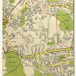 Ende Elmers End, Woodside, Addington c. 1960 VINTAGE LONDON KARTE, South East London, mit Passepartout / Für die Gestaltung montiert