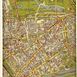アンティーク調 ロンドン地図 額装 2枚セット 1960年頃のヴィンテージロンドン地図、西ロンドン、ハイドパーク