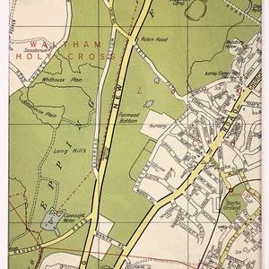 H. 1960 VINTAGE LONDON KARTE, Nord-London, Epping Forest, Laughton, mit Passepartout / Für die Gestaltung montiert